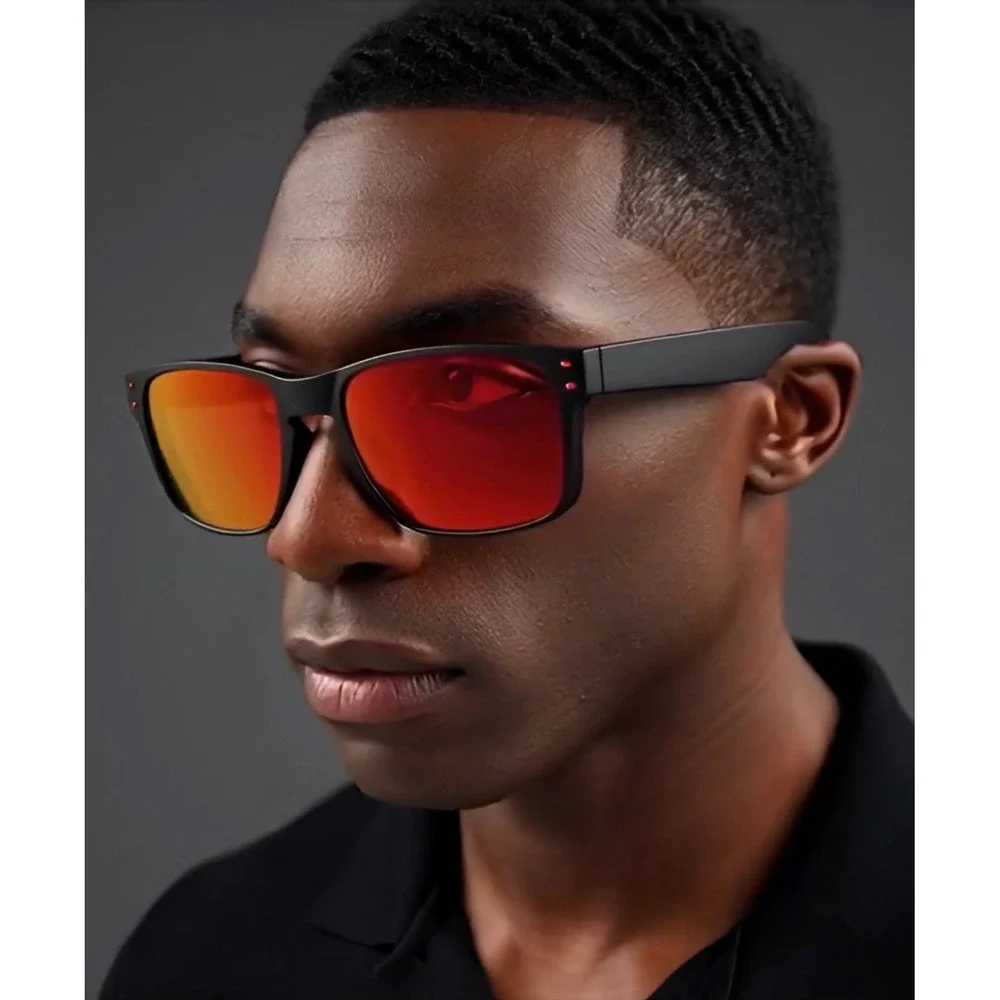 Men's Black Red Square Frame Mirrored Lens Sunglasses Sport Outdoor Eyewear 2026